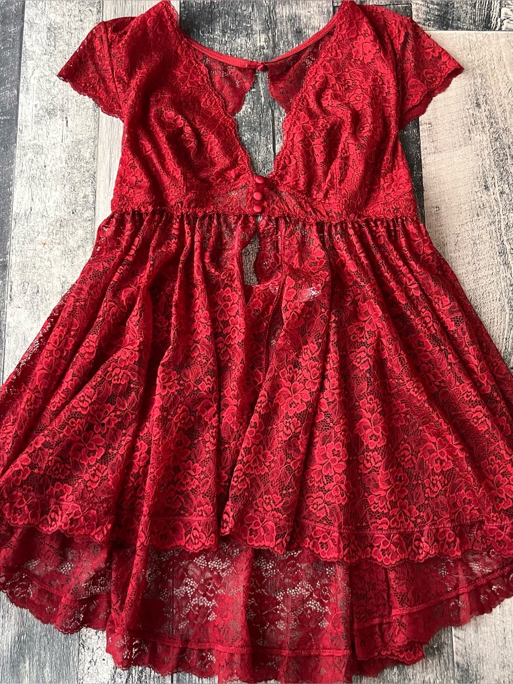 NWT La vie en rose Open Front Floral Lace Babydoll dress